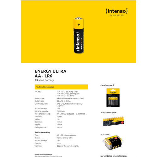 (Intenso) Baterija alkalna, AA LR6/4, 1,5 V, blister 4 kom - AA LR6/4 slika 5