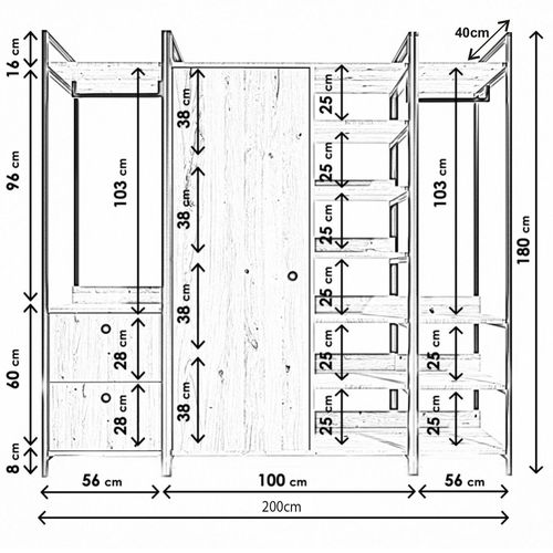 Hanah Home Okan Ã–zel TasarÄ±m GardÄ±rop L600 Oak
Black Wardrobe slika 9