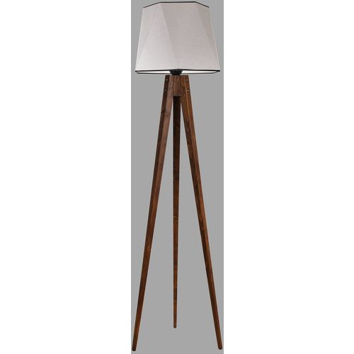 Tripod lambader ceviz altıgen açık hasır gri abajurlu Grey Floor Lamp slika 1