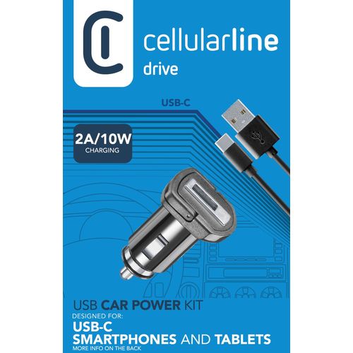 Cellularline auto punjač USB-A i kabel USB-C 2A/10W slika 2