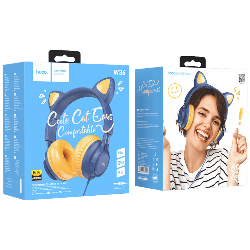 hoco. Slušalice sa mikrofonom, mačje uši, plava - W36 Cat ear, midnight blue slika 4