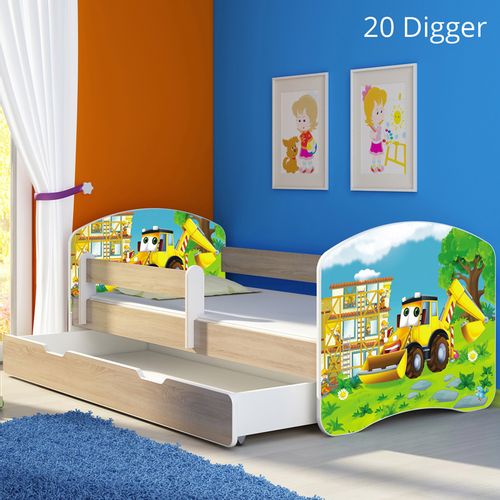 Dječji krevet ACMA s motivom, bočna sonoma + ladica 180x80 cm 20-digger slika 1