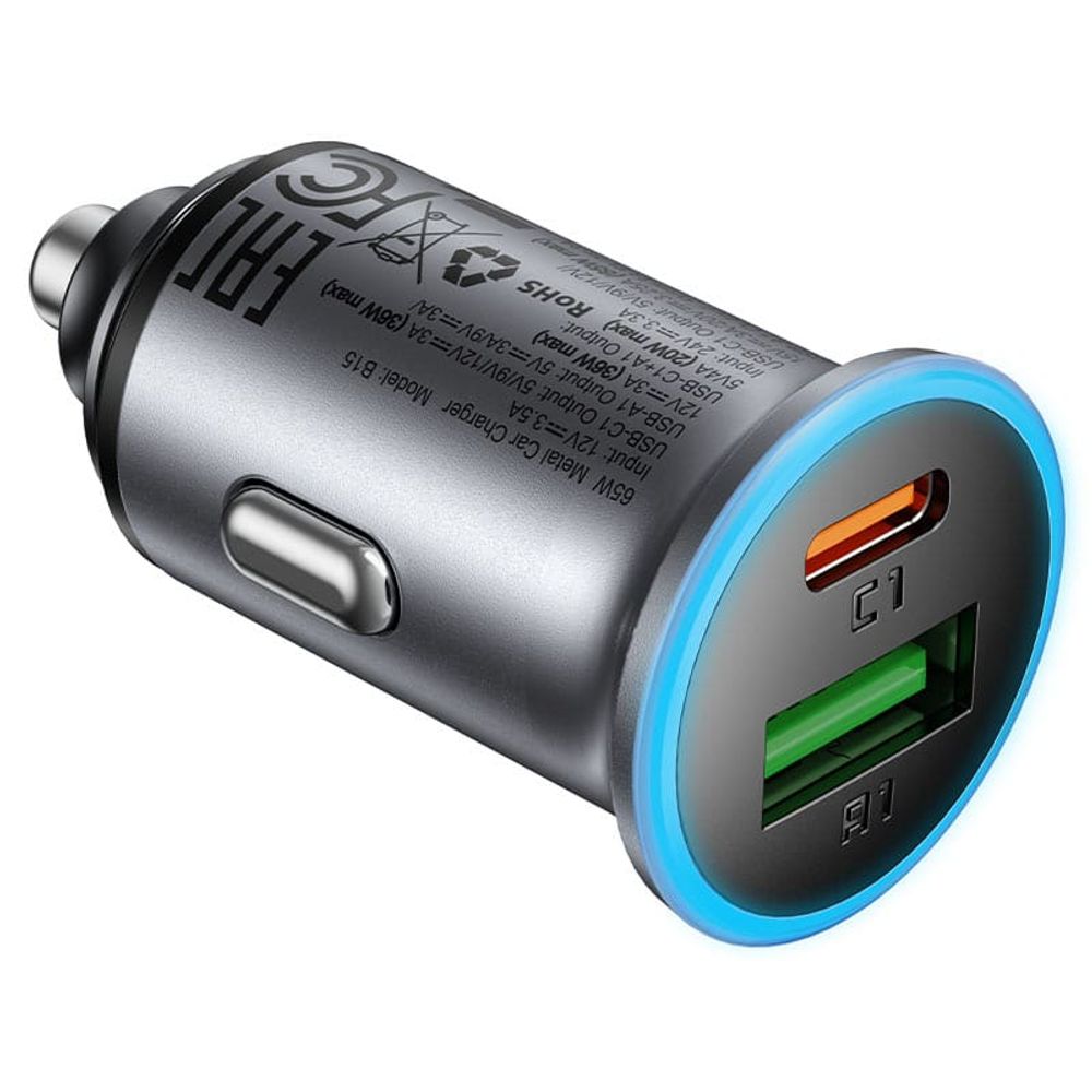 Auto punjač Acefast 65W 3.25A 1 X USB-A - 1 x USB-C sivi slika 2