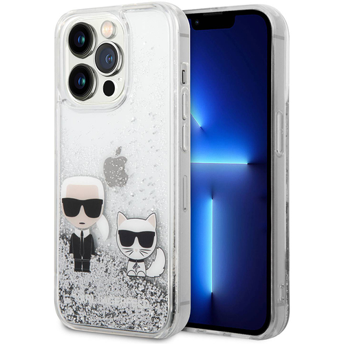 Maska Karl Lagerfeld Hc Liquid Glitter Karl&amp;Choupette za iPhone 14 Pro 6.1 srebrna (KLHCP14LGKCS) slika 1