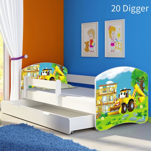ACMA Drveni dječji krevet s bočnom stranicom i ladicom – bijeli 140×70 slika 14