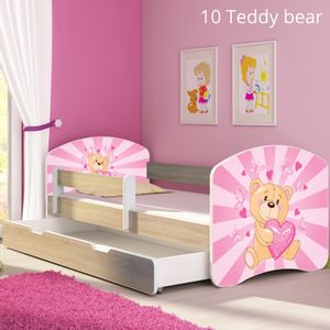 Dječji krevet ACMA s motivom, bočna sonoma + ladica 140x70 cm 10-pink-teddy-bear