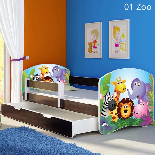Dječji krevet ACMA s motivom, bočna wenge + ladica 180x80 cm 01-zoo slika 1