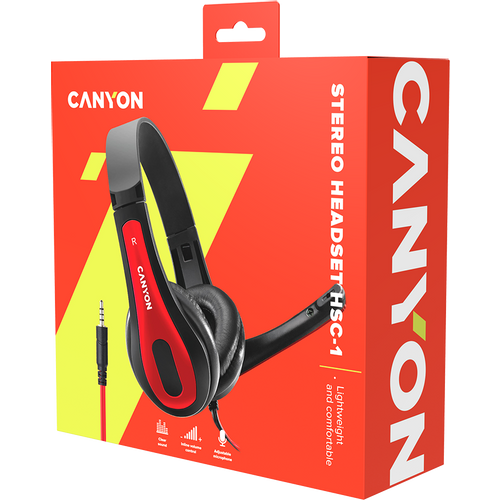 CANYON HSC-1 basic PC headset with microphone, combined 3.5mm plug, leather pads, Flat cable length 2.0m, 160*60*160mm, 0.13kg, Black-red slika 7
