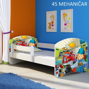 Dječji krevet ACMA s motivom, bočna bijela 140x70 cm 45-mehanicar