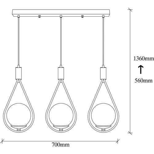 Opviq Vislica MUDONI TRIS crna, metal- staklo, 70 x 15 cm, visina 146 cm, promjer kugli 15 cm, 3 x E27 40 W, Mudoni - MR - 939 slika 5