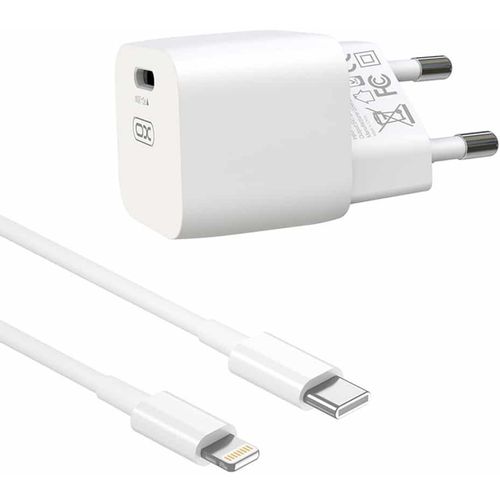 XO zidni punjač CE01B PD 20W 1x USB-C bijeli + kabel USB-C - Lightning slika 1