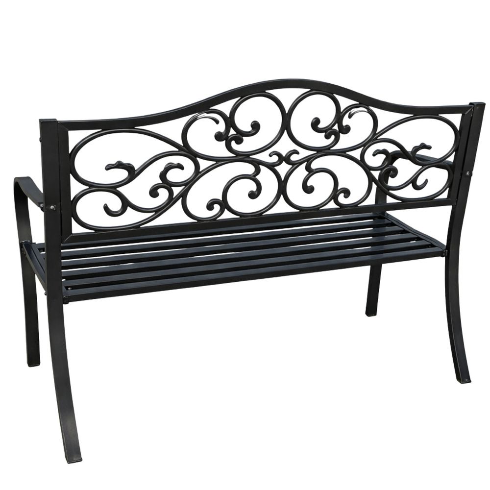Vrtna klupa za terasu, metalna, s 3 sjedala, ukrašena, crna, 127x60x89 cm slika 5
