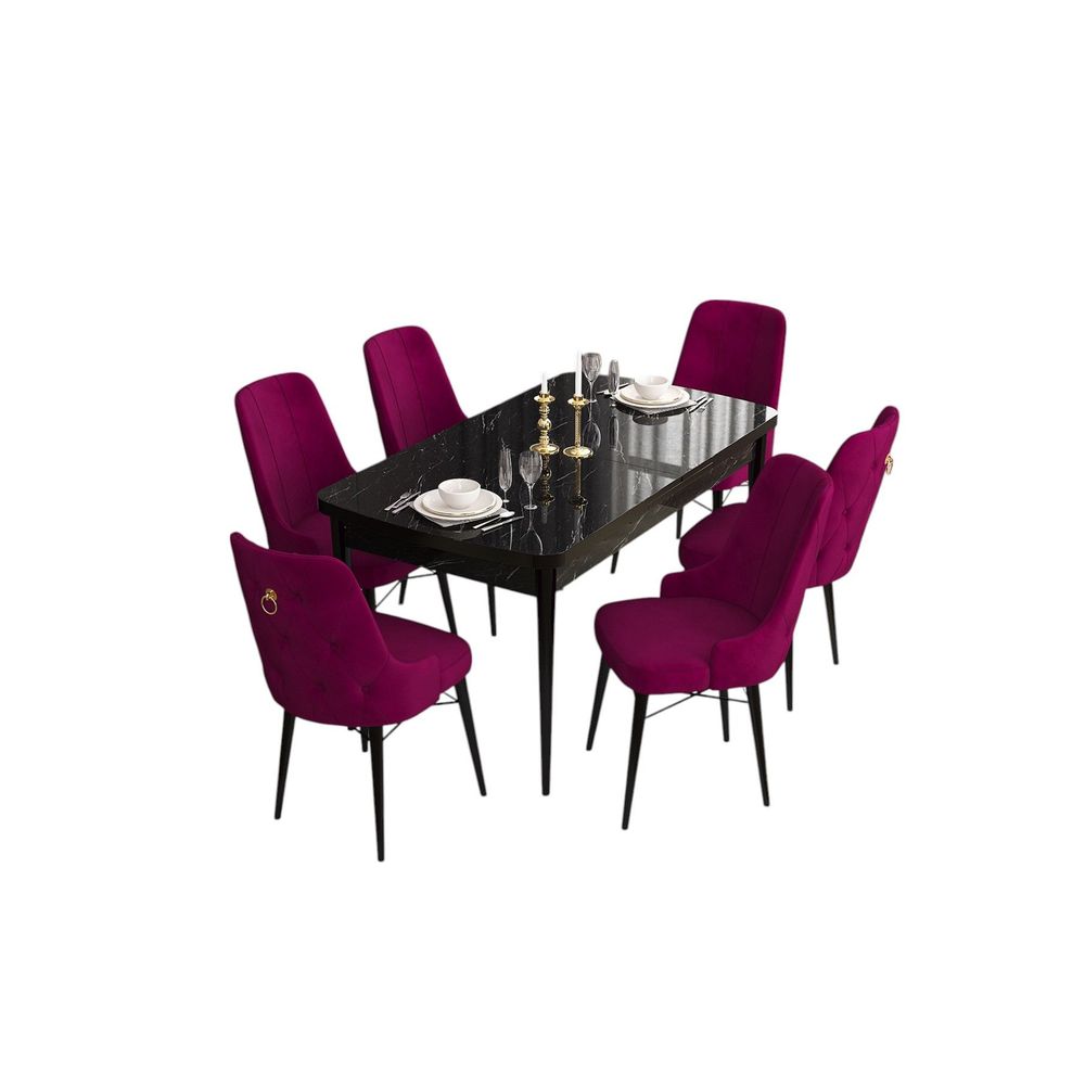 Proširivi set trpezarijskog stola i stolica (7 komada) - Crni mramor, Damson slika 2