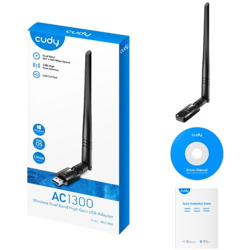 Cudy WU1400 AC1300 Wi-Fi USB 3.0 Adapter,2.4+5Ghz,5dBi high gain detach.antenna,AP(Alt.U1,U6) slika 4