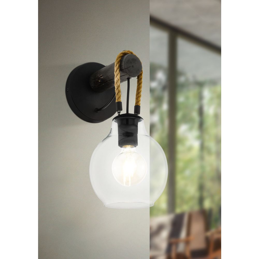 Eglo zidna lampa Roding - E27, crno drvo slika 2