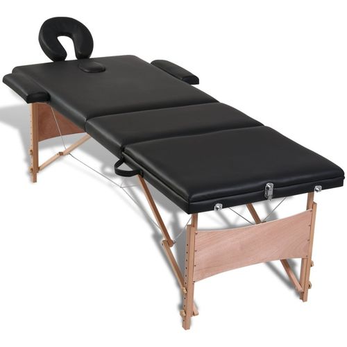 Sklopivi stol za masažu s drvenim okvirom trodijelni crni slika 31