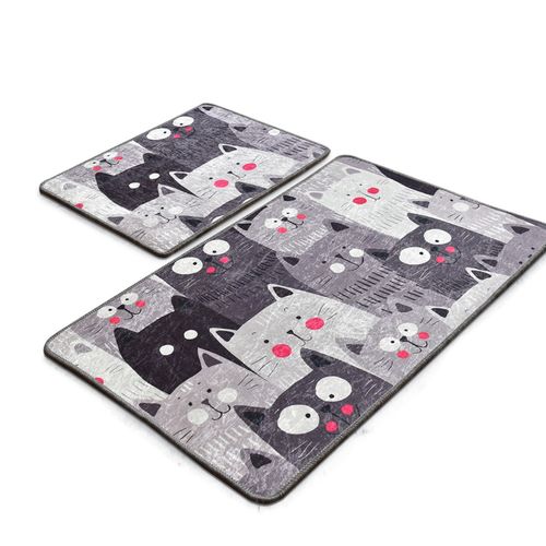 Meow - Grey Multicolor Bathmat Set (2 Pieces) slika 2