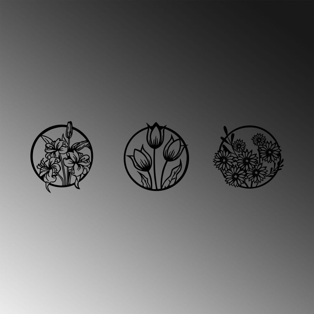 Dekorativni Metalni Zidni Ukras - Flowers 274 S Black slika 5