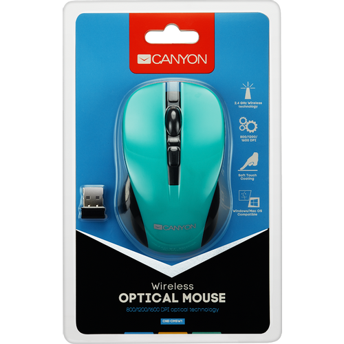 CANYON MW-1 2.4GHz wireless optical mouse with 4 buttons, DPI 800/1200/1600, Green, 103.5*69.5*35mm, 0.06kg slika 3