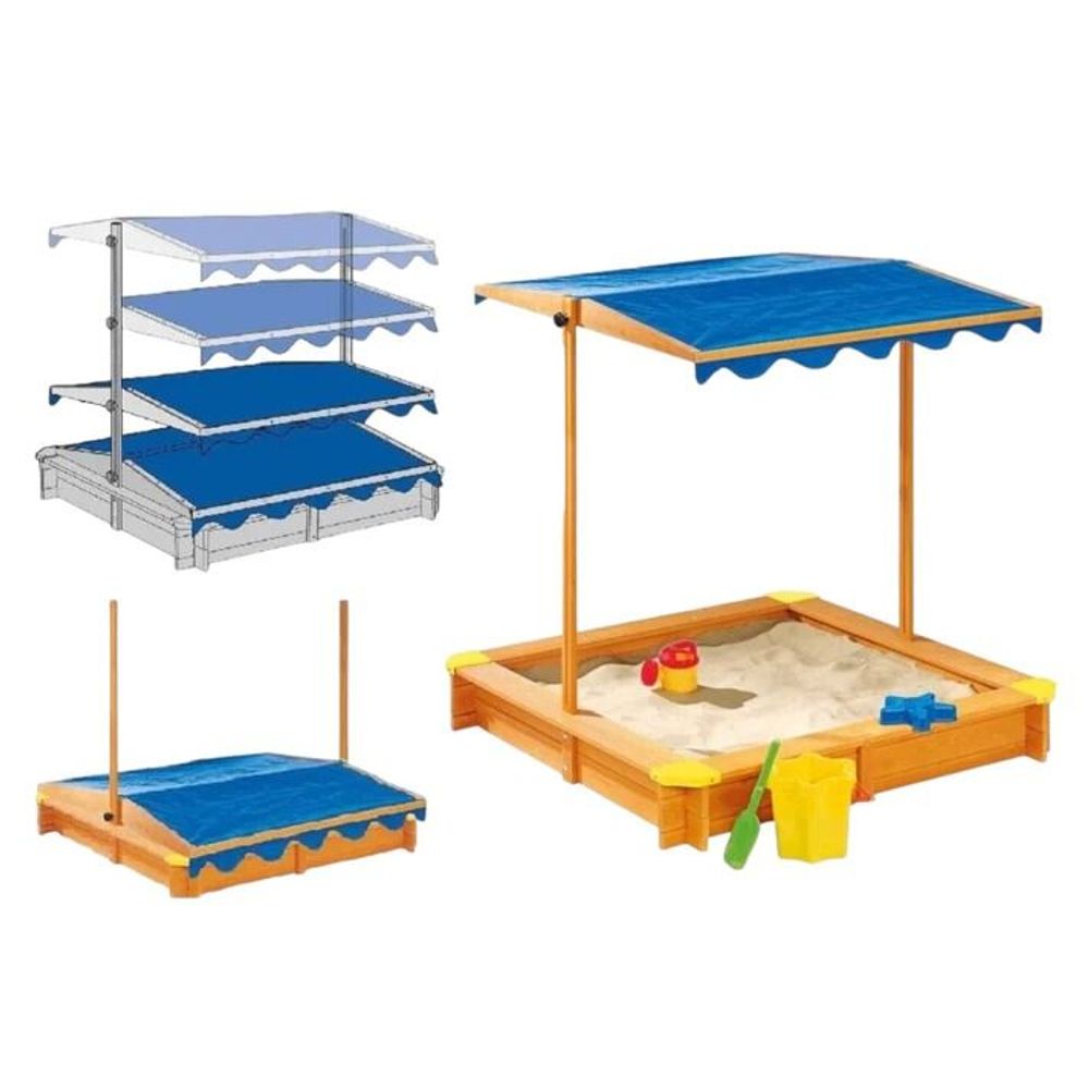 Kinder Home Drveni pješčanik sa podesivom tendom, 112х112cm slika 3