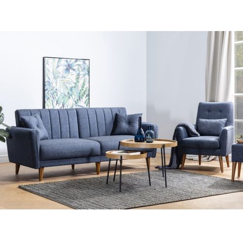 Komplet troseda i fotelje Atelier Del Sofa Aqua-TKM06-1048 u tamnoplavoj boji slika 1