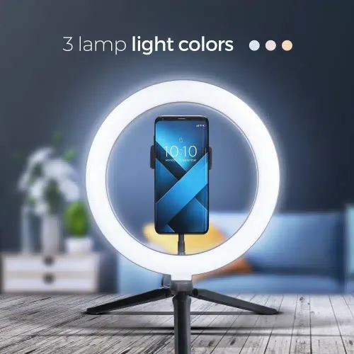 Ring Stream RGB LED prstenasta svjetiljka promjer lampe: 26 cm s držačem za telefon + postoljem - crna slika 3