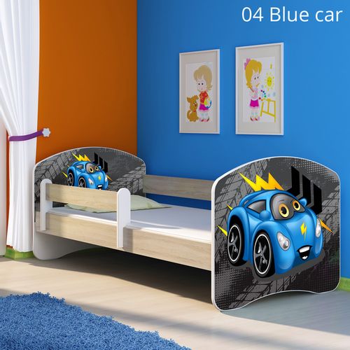 Dječji krevet ACMA s motivom, bočna sonoma 140x70 cm 04-blue-car slika 1