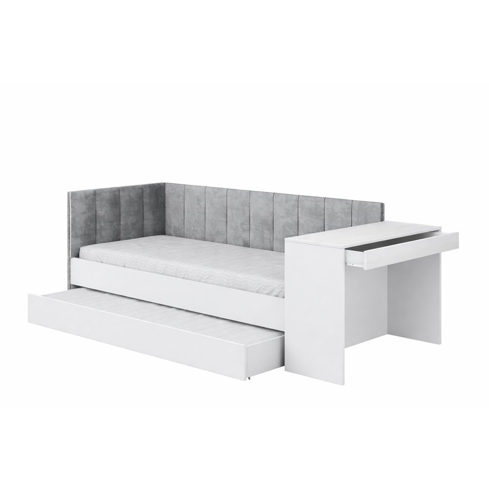 Dječji tapecirani krevet FREYA s dodatnim krevetom i radnim stolom - bijeli - 200x90 cm - Madrac PE pjena 8 cm-spužvasti madrac slika 2
