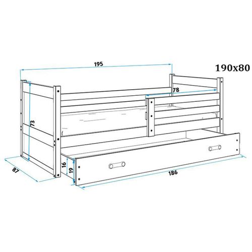 Drveni dječji krevet Rico - bukva - sivi - 190*80cm slika 3