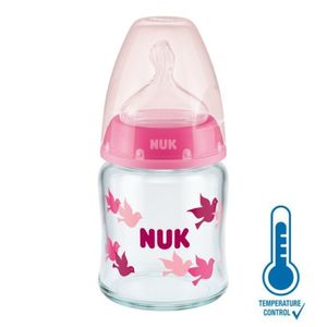 NUK Staklena flašica First Choice sa indikatorom temperature 120ml 0-6mj, Roza