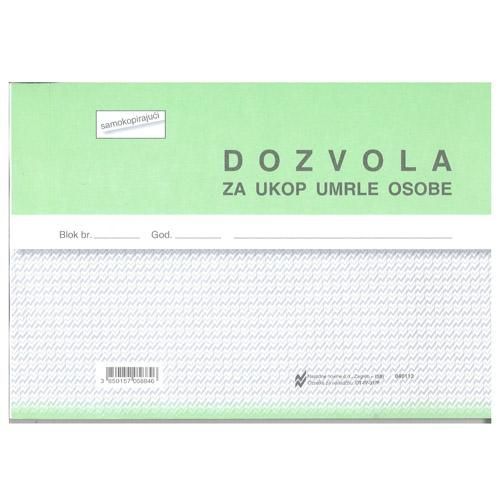 IV-31/P DOZVOLA ZA POKOP UMRLE OSOBE; Blok 2 x 50 listova, 21 x 14,8 cm slika 2