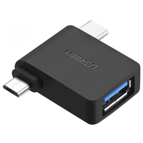 Adapter UGREEN, Micro USB + USB-C na USB 3.0 A (Ž) OTG, crni slika 1