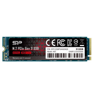Silicon Power SP512GBP34A80M28 M.2 NVMe 512GB SSD, A80, PCIe Gen3x4, Read up to 3,400 MB/s, Write up to 2,300 MB/s (single sided), 2280