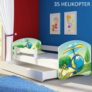 Dječji krevet ACMA s motivom, bočna bijela + ladica 140x70 cm 35-helikopter