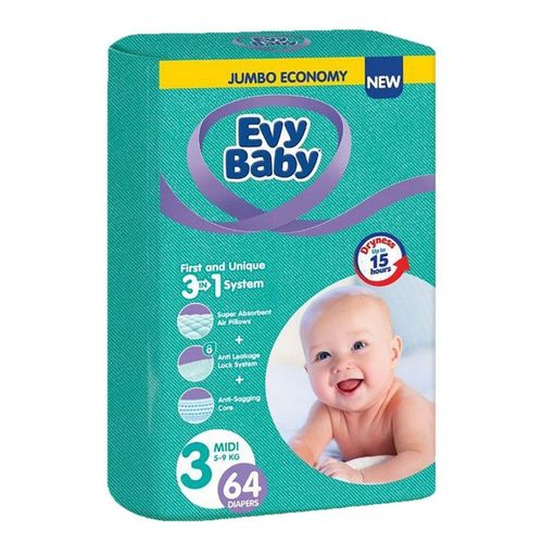 Evy Baby Pelene Jumbo 3 Midi 5-9kg, 64kom 3u1 slika 1