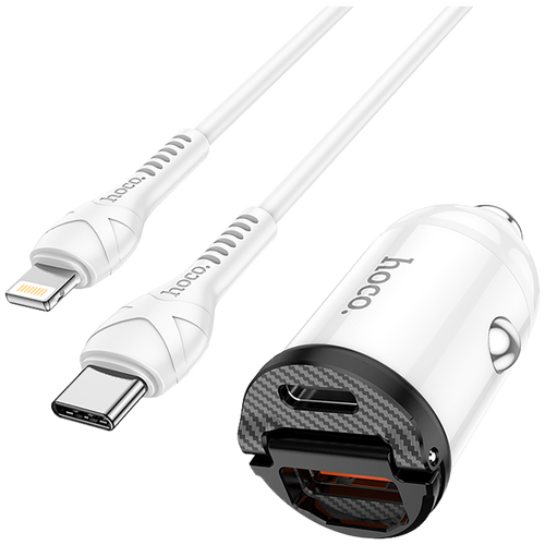 hoco. auto punjač sa lightning kabelom, PD + QC3.0, 2 x USB, 4.8 A - NZ2 link, type C-lightning, White slika 4