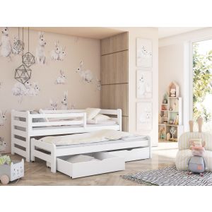 Drveni dječji krevet Senso sa dodatnim krevetom i ladicama - 190x90cm - Bijeli