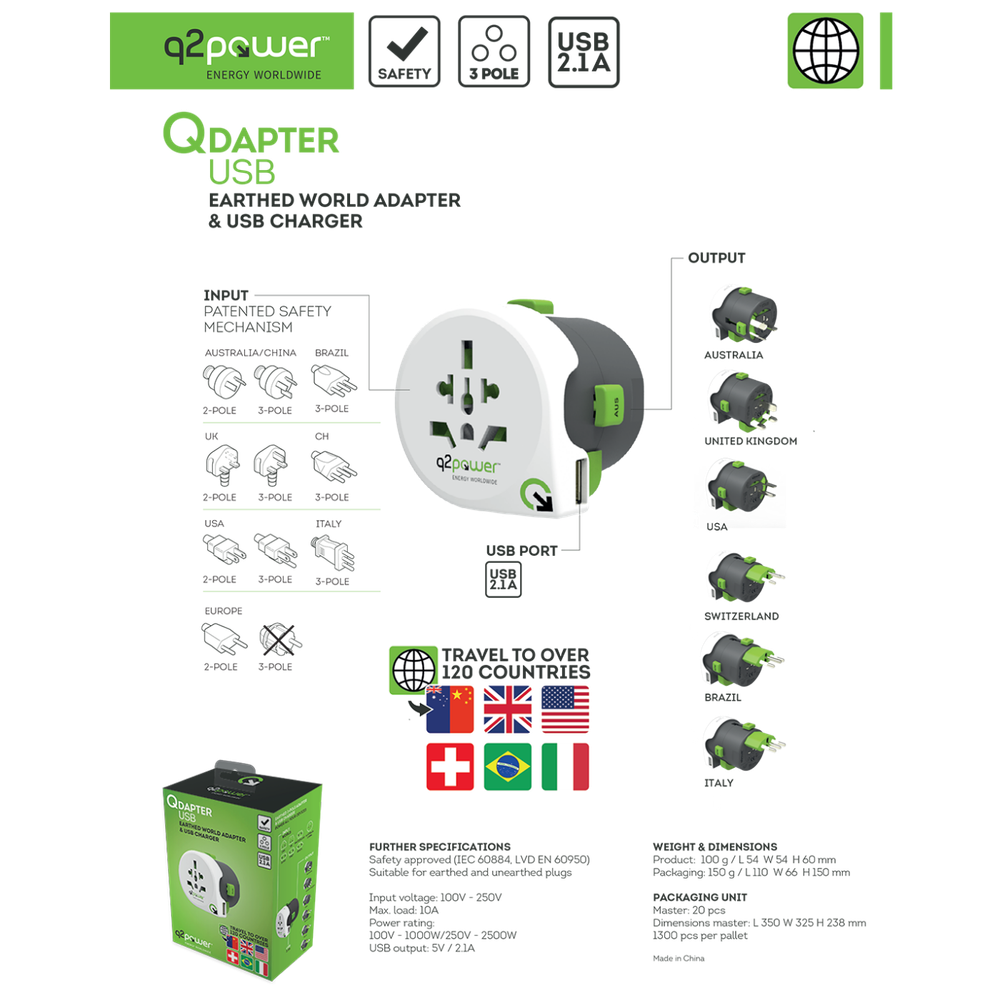 q2power Adapter, strujni, univerzalni, USB - QDAPTER USB slika 3