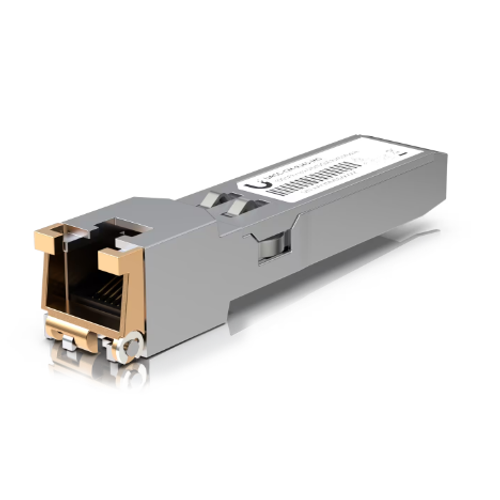 Ubiquiti UACC-CM-RJ45-MG 1G SFP to 1GbE RJ45 Module is a RJ45 transceiver that can be inserted into an SFP port in order to connect a copper Ethernet cable slika 1