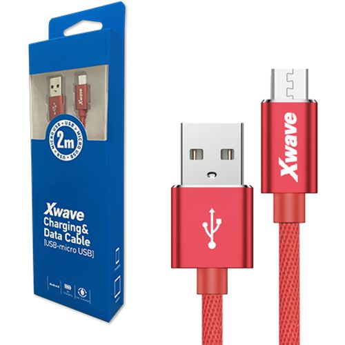 Xwave Kabl USB2.0 na Micro USB 2M,2A,aluminium,upleteni,crveni slika 3