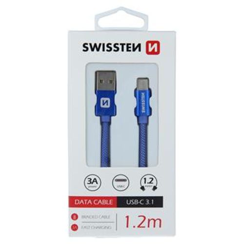 Data kabl tekstil USB na TIP C 1.2m plavi, SWISSTEN slika 1