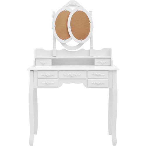Toaletni stolić sa stolcem i trostrukim ogledalom bijeli slika 4