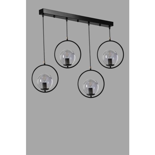 Ring 4 Lü Sıralı Füme Camlı Siyah Sarkıt Black Chandelier slika 3