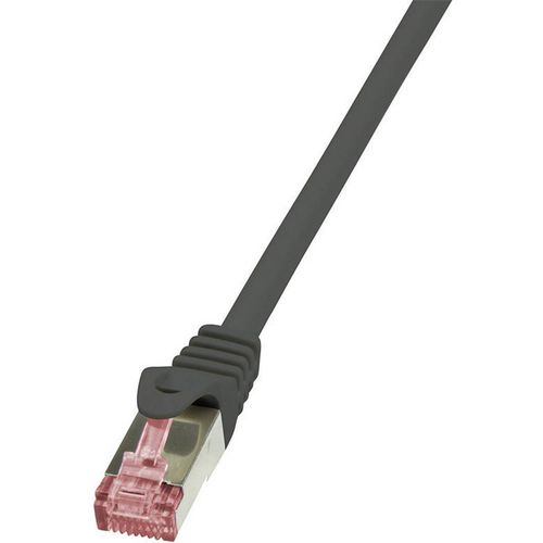 LogiLink CQ2033S RJ45 mrežni kabel, Patch kabel cat 6 S/FTP 1.00 m crna vatrostalan, sa zaštitom za nosić 1 St. slika 1