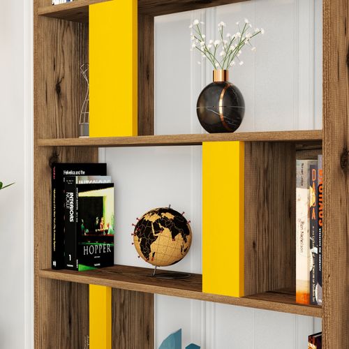 Woody Fashion Polica za knjige, Lima - Walnut, Yellow slika 3