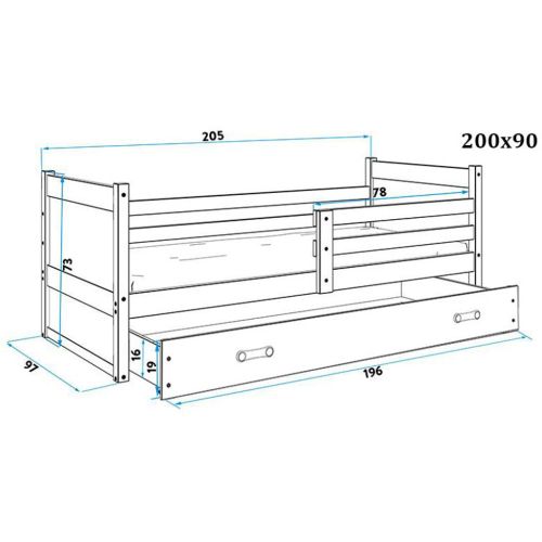 Drveni dečiji krevet Rico - sivi - 200x90 cm slika 3