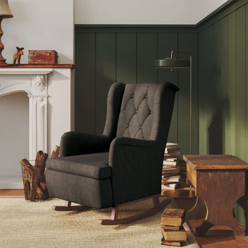 Fotelja s nogama za ljuljanje od kaučukovca tamnosiva baršun slika 1