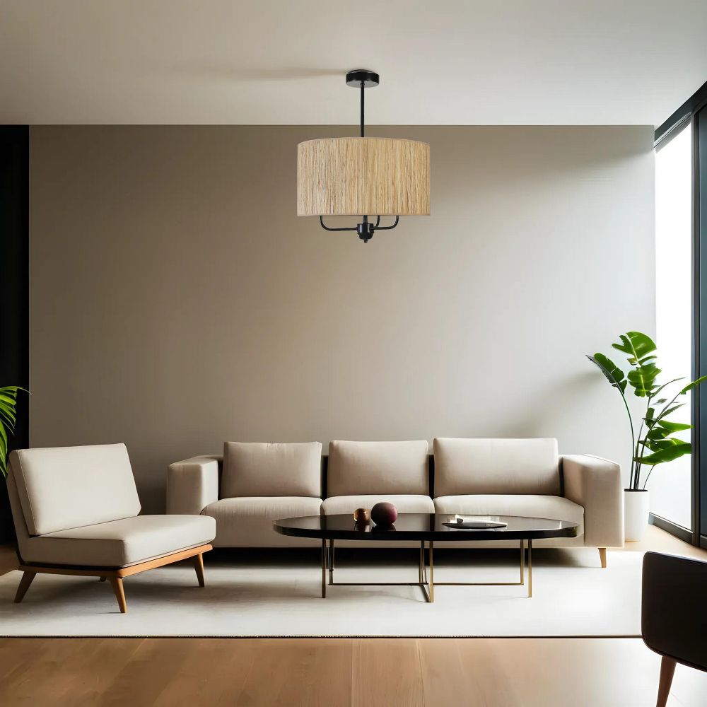 Bambu 010 Abajurlu 3 Lü Sarkıt Avize - Oak Black slika 1