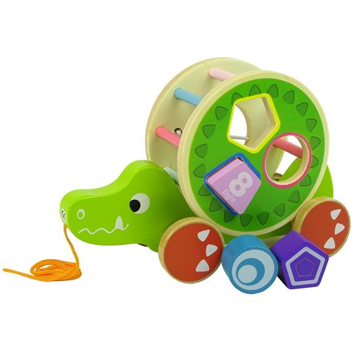 Montessori krokodil na razvrstavanje drvenih blokova na kotačima, zeleni slika 2