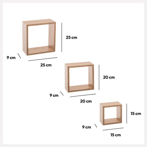 FIVE ZIDNA POLICA KOCKA 3 KOM 15X9X15, 20X9X20, 25X9X25 MDF NATURAL 138956C slika 2